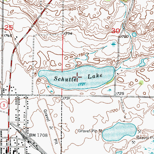 Topographic Map of Schutte Lake, ND