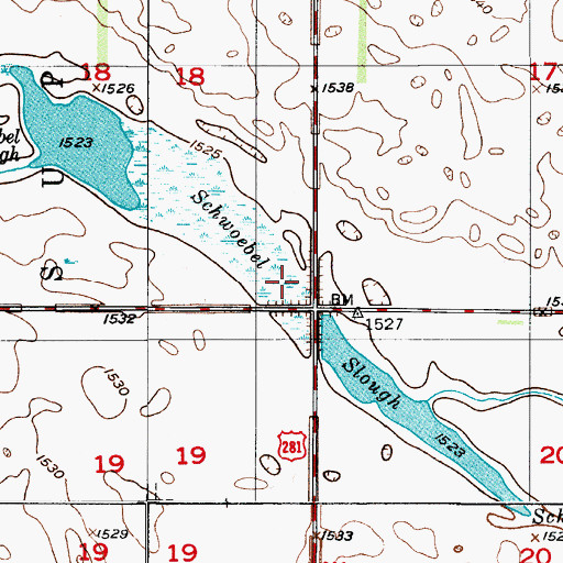 Topographic Map of Schwoebel Slough, ND