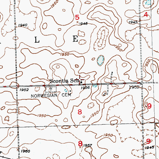 Topographic Map of Scontia School, ND