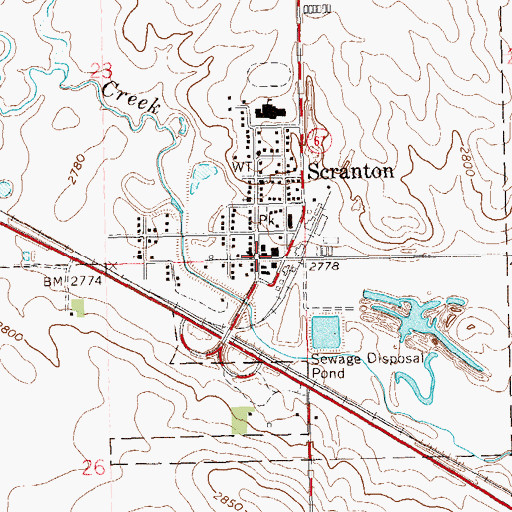 Topographic Map of Scranton, ND