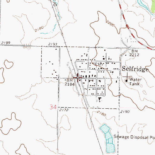 Topographic Map of Selfridge, ND