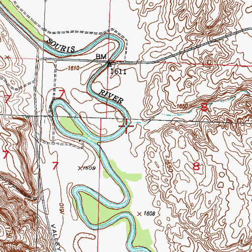 Topographic Map of Sevenmile Coulee, ND