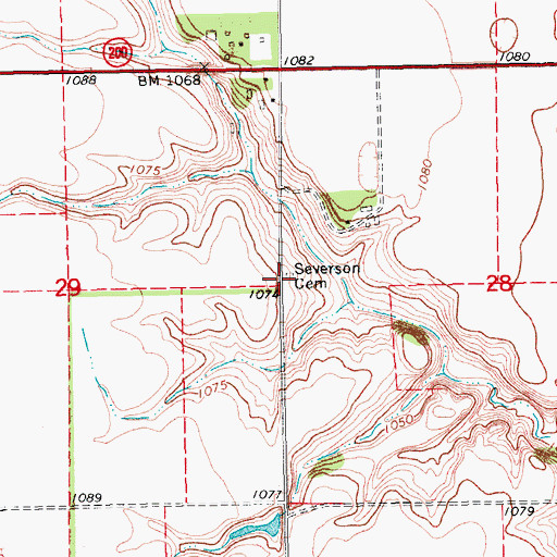 Topographic Map of Severson Cemetery, ND