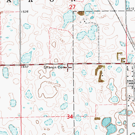 Topographic Map of Sharon Cemetery, ND