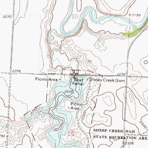 Topographic Map of Sheep Creek Dam, ND