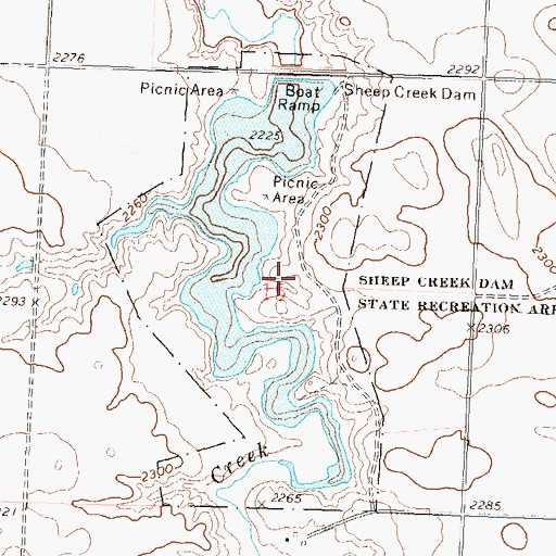 Topographic Map of Sheep Creek Dam State Recreation Area, ND