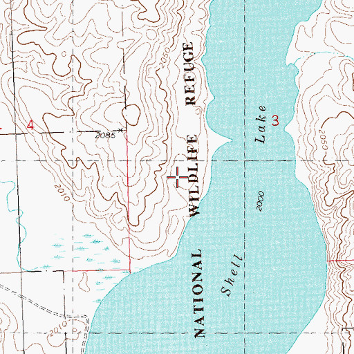 Topographic Map of Shell Lake National Wildlife Refuge, ND