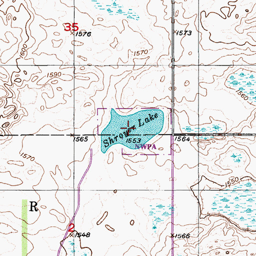 Topographic Map of Shroyer Lake, ND