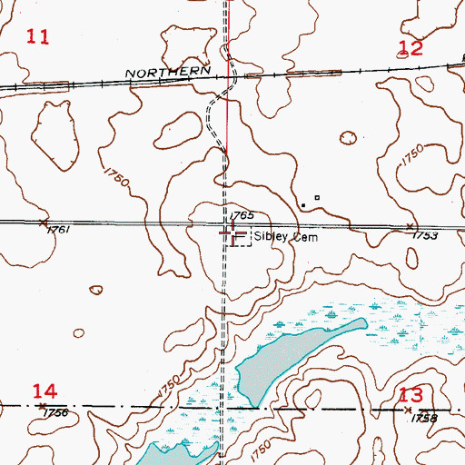 Topographic Map of Sibley Cemetery, ND