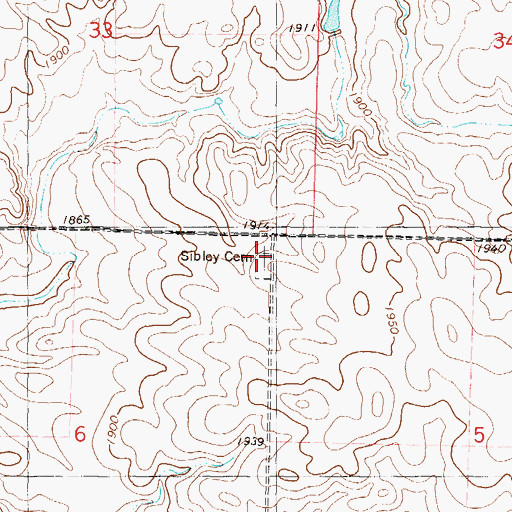 Topographic Map of Sibley Cemetery, ND