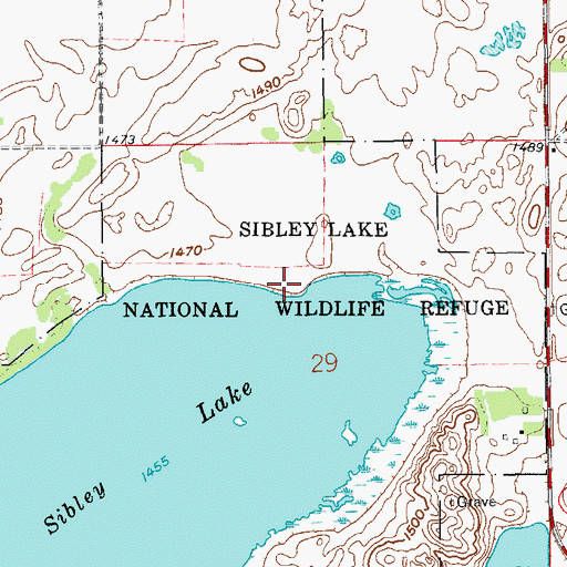 Topographic Map of Sibley Lake National Wildlife Refuge, ND