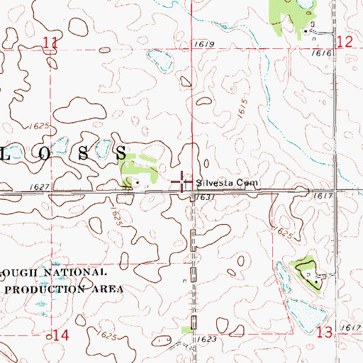 Topographic Map of Silvesta Cemetery, ND