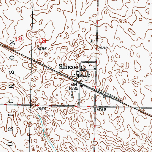Topographic Map of Simcoe, ND