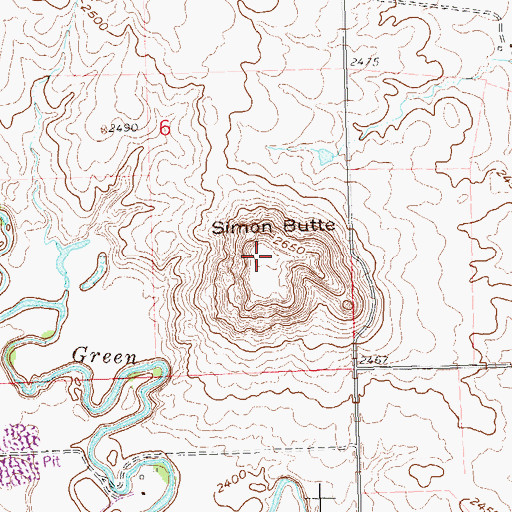 Topographic Map of Simon Butte, ND