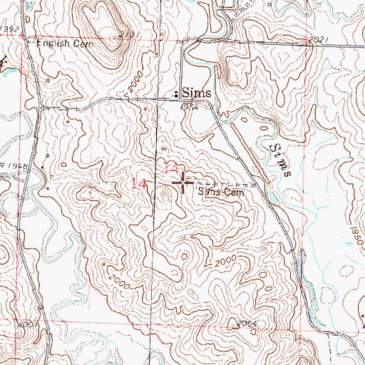 Topographic Map of Sims Cemetery, ND