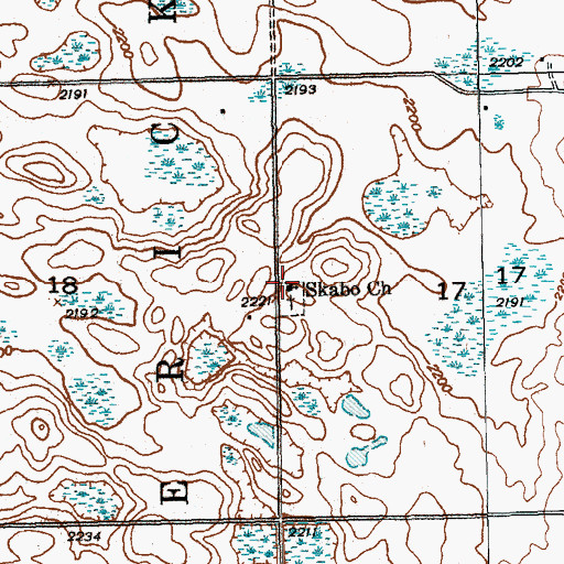 Topographic Map of Skabo Church, ND