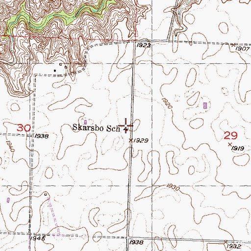 Topographic Map of Skarsbo School, ND