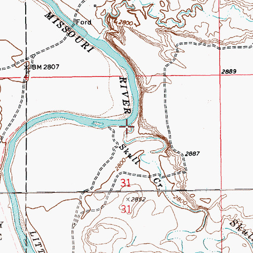 Topographic Map of Skull Creek, ND