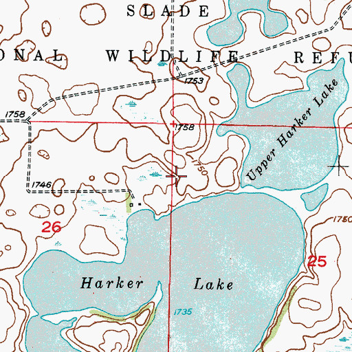 Topographic Map of Slade National Wildlife Refuge, ND