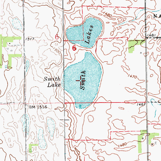 Topographic Map of Smith Lakes, ND