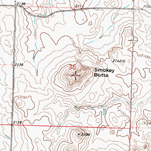 Topographic Map of Smokey Butte, ND