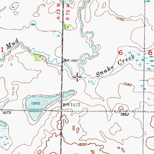 Topographic Map of Snake Creek, ND