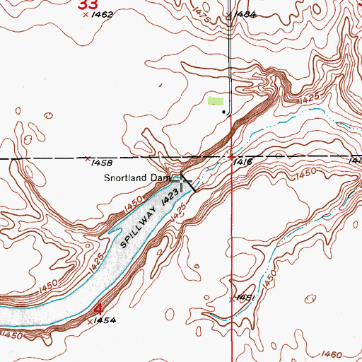 Topographic Map of Snortland Dam, ND