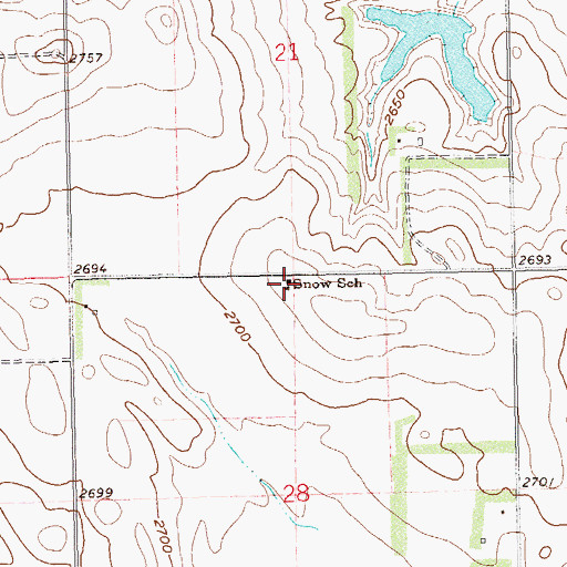 Topographic Map of Snow School, ND