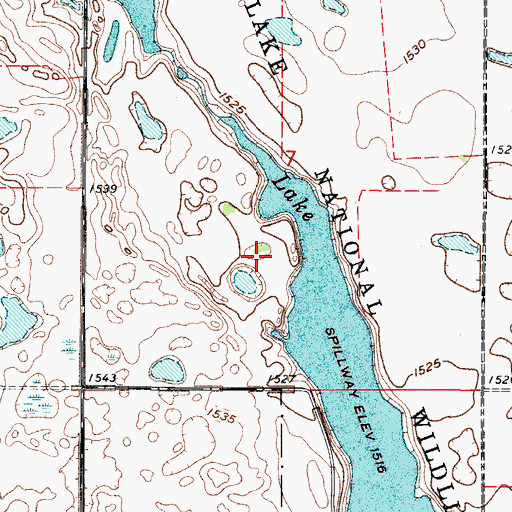 Topographic Map of Snyder Lake National Wildlife Refuge, ND