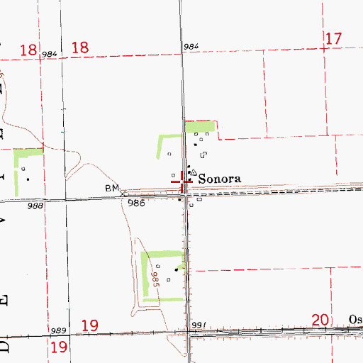 Topographic Map of Sonora, ND