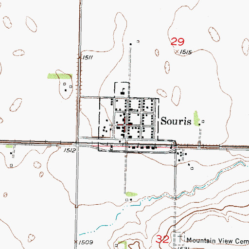 Topographic Map of Souris, ND