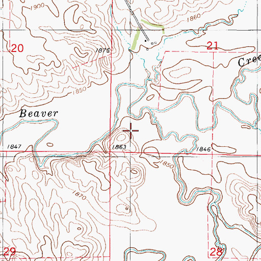 Topographic Map of South Branch Beaver Creek, ND