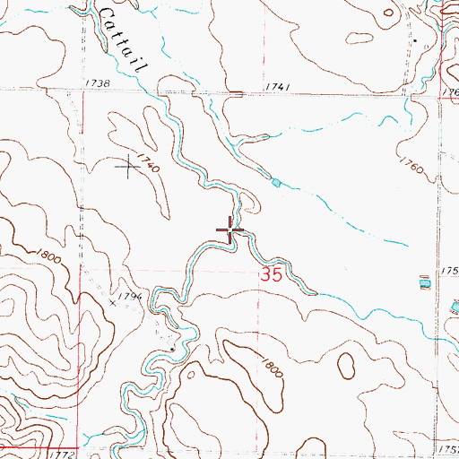 Topographic Map of South Branch Cattail Creek, ND