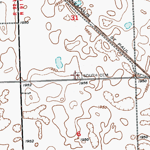Topographic Map of South Cemetery, ND