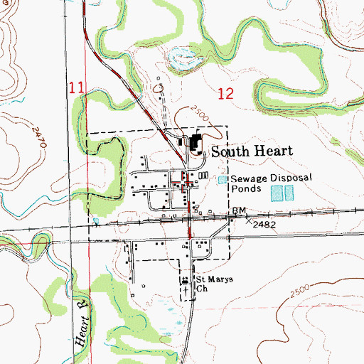 Topographic Map of South Heart, ND