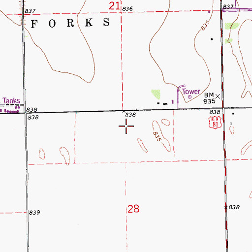 Topographic Map of South Middle School, ND