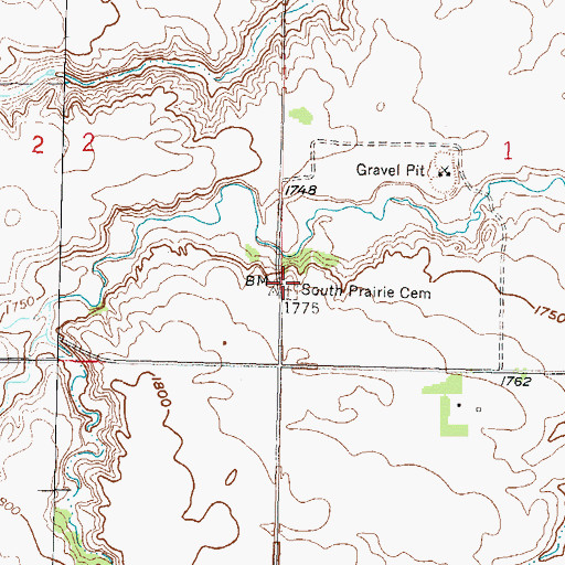 Topographic Map of South Prairie Cemetery, ND