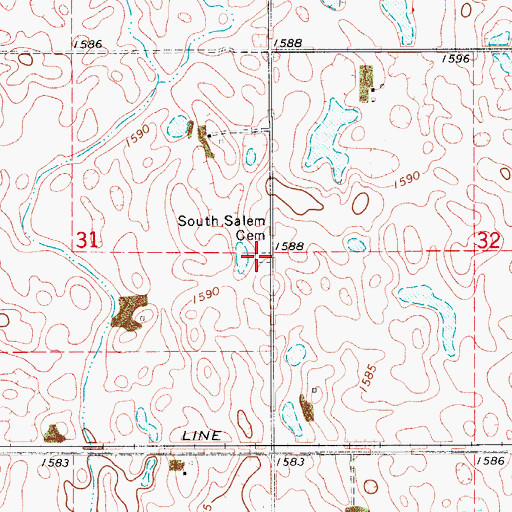 Topographic Map of South Salem Cemetery, ND
