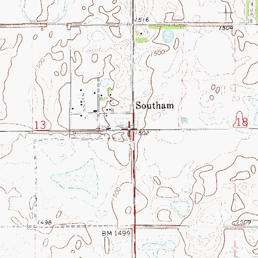 Topographic Map of Southam, ND
