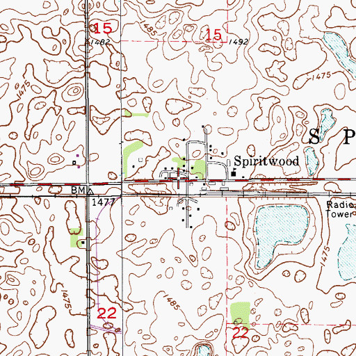 Topographic Map of Spiritwood, ND