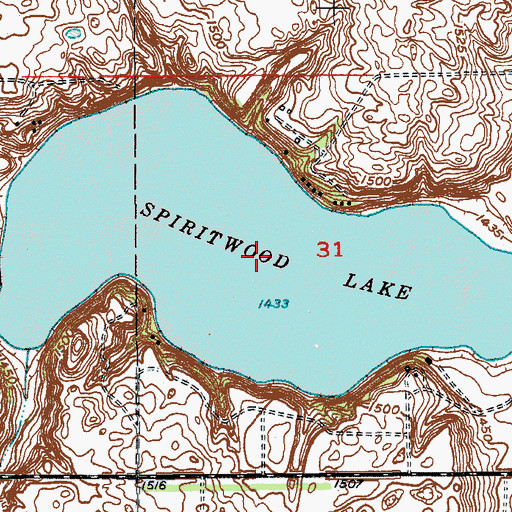 Topographic Map of Spiritwood Lake, ND
