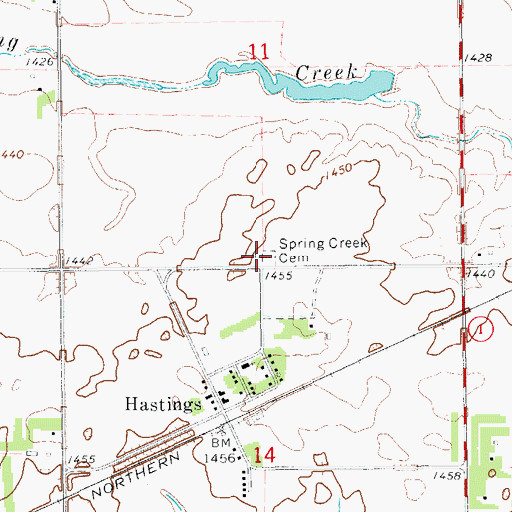Topographic Map of Spring Creek Cemetery, ND