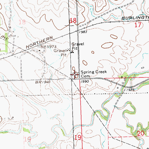 Topographic Map of Spring Creek Cemetery, ND
