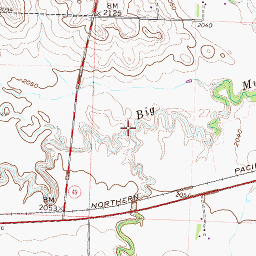 Topographic Map of Spring Valley Creek, ND