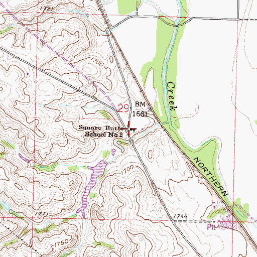 Topographic Map of Square Butte School Number 2, ND