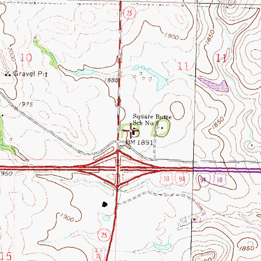 Topographic Map of Square Butte School Number 3, ND
