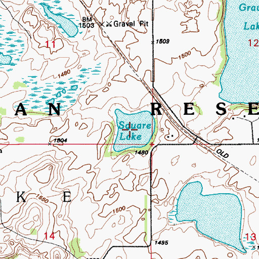 Topographic Map of Square Lake, ND