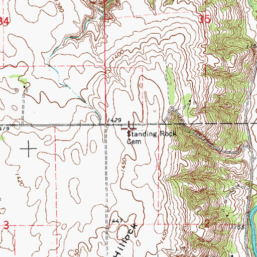 Topographic Map of Standing Rock Cemetery, ND