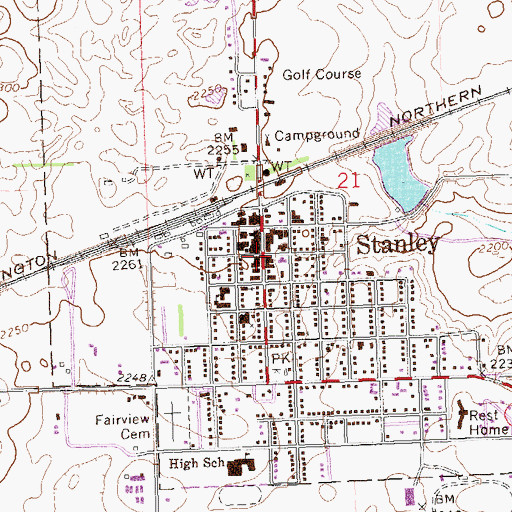 Topographic Map of Stanley, ND