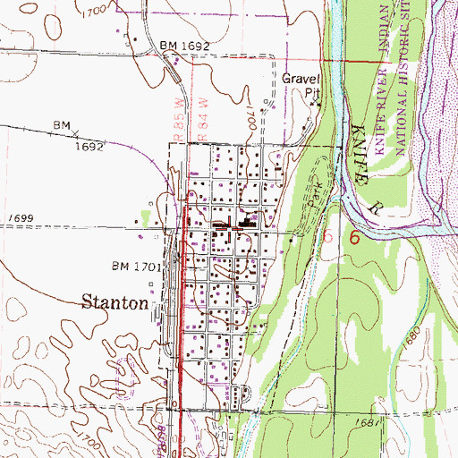 Topographic Map of Stanton, ND